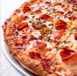 Sgt. Pepperoni’s pizza on a board